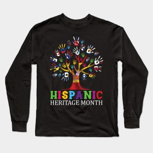 National Hispanic Heritage Month Hand Flag Tree Roots Latino Long Sleeve T-Shirt